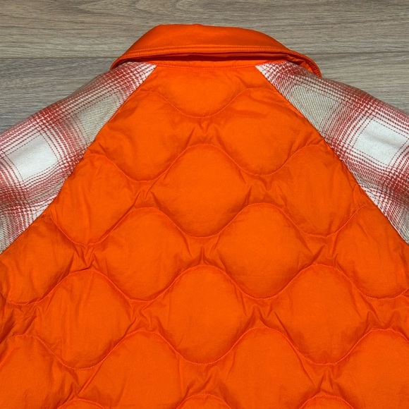Woolrich Alba Panelled Overshirt Shacket in Orange/White Plaid Size Medium - Picture 12 of 16